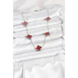 Özel Çelik Zincir Renk Bordo Renk Yonca Kadın Kolye Fırsat!!!