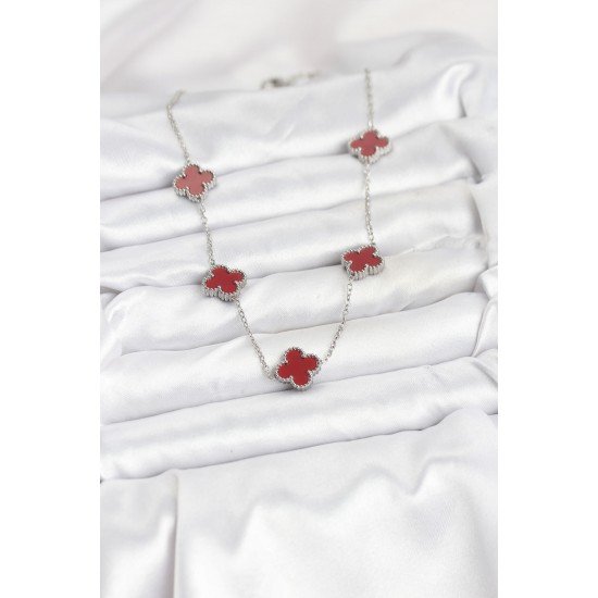 Özel Çelik Zincir Renk Bordo Renk Yonca Kadın Kolye Fırsat!!!