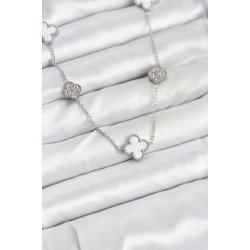 Özel Çelik Zincir Renk Beyaz Ve Zirkon Taşlı Yonca Kadın Kolye Fırsat!!!