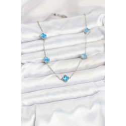 Özel Çelik Zincir Renk Buz Mavisi Boy Yonca Kadın Kolye Fırsat!!!