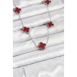 Özel Çelik Zincir Renk Bordo Renk Yonca Kadın Kolye Fırsat!!!