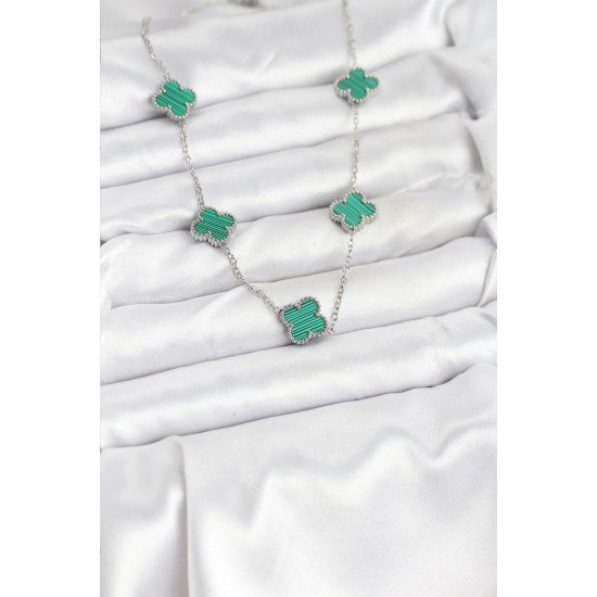 Özel Çelik Zincir Renk Yeşil Yonca Kadın Kolye Fırsat!!!