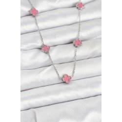 Özel Çelik Zincir Renk Pembe Boy Yonca Kadın Kolye Fırsat!!!