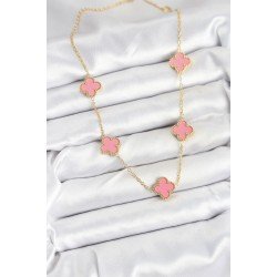 Özel Çelik Zincir Gold Pembe Renk Yonca Kadın Kolye Fırsat!!!