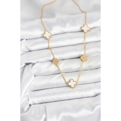 Özel Çelik Zincir Gold Renk Beyaz Ve Zirkon Taşlı Yonca Kadın Kolye Fırsat!!!