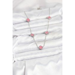 Özel Çelik Zincir Renk Pembe Boy Yonca Kadın Kolye Fırsat!!!