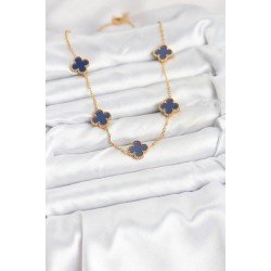 Özel Çelik Zincir Gold Renk Lacivert Yonca Kadın Kolye Fırsat!!!