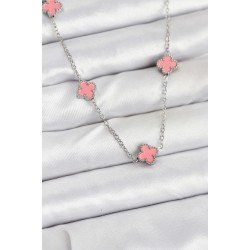 Özel Çelik Zincir Renk Pembe Boy Yonca Kadın Kolye Fırsat!!!