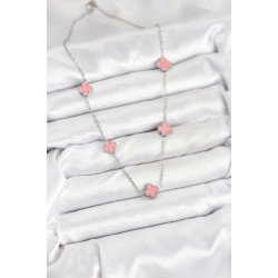 Özel Çelik Zincir Renk Pembe Boy Yonca Kadın Kolye Fırsat!!!