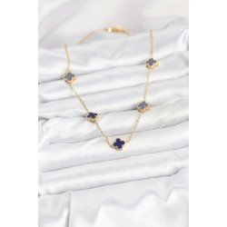 Özel Çelik Zincir Gold Renk Lacivert Boy Yonca Kadın Kolye Fırsat!!!