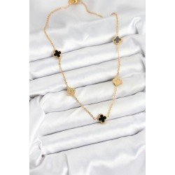 Özel Çelik Zincir Gold Renk Siyah Ve Zirkon Taşlı Boy Yonca Kadın Kolye Fırsat!!!