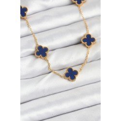 Özel Çelik Zincir Gold Renk Lacivert Yonca Kadın Kolye Fırsat!!!