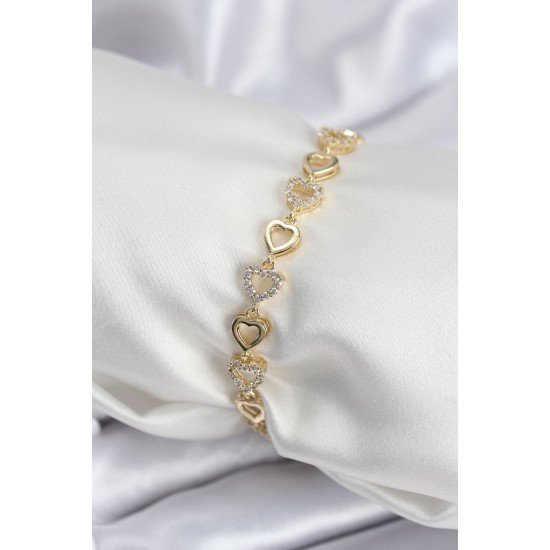 Özel Pirinç Vip Seri Gold Renk Sıralı Kalp Model Kadın Bileklik Fırsat!!!