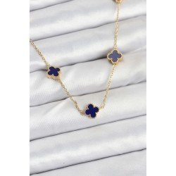 Özel Çelik Zincir Gold Renk Lacivert Boy Yonca Kadın Kolye Fırsat!!!