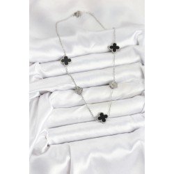 Özel Çelik Zincir Renk Siyah Ve Zirkon Taşlı Yonca Kadın Kolye Fırsat!!!