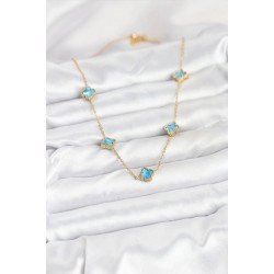 Özel Çelik Zincir Gold Renk Buz Mavisi Boy Yonca Kadın Kolye Fırsat!!!