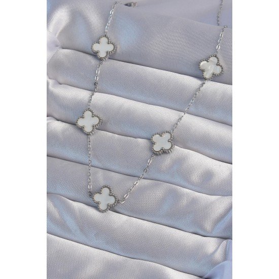 Özel Çelik Renk Beyaz Sedefli Yonca Kolye Fırsat!!!