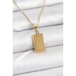 Özel Çelik Zincir Gold Renk Külçe Altın Model Kadın Kolye Fırsat!!!