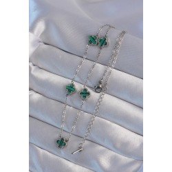 Özel Çelik Renk Minimal Yeşil Mineli Yonca Kolye Fırsat!!!