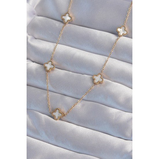 Özel Çelik Gold Renk Minimal Beyaz Sedefli Yonca Kolye Fırsat!!!