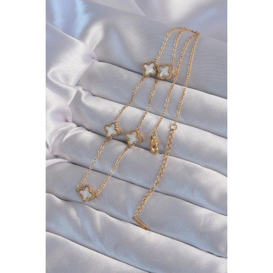 Özel Çelik Gold Renk Minimal Beyaz Sedefli Yonca Kolye Fırsat!!!