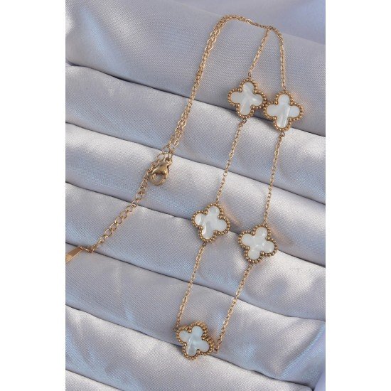 Özel Çelik Gold Renk Beyaz Sedefli Yonca Kolye Fırsat!!!