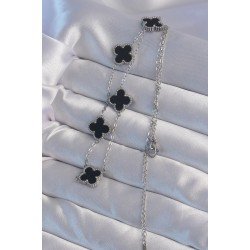 Özel Çelik Renk Siyah Mineli Yonca Kolye Fırsat!!!