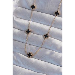 Özel Çelik Gold Renk Minimal Siyah Mineli Yonca Kolye Fırsat!!!