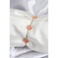 Özel Çelik Gold Renk Pembe Boy Yonca Kadın Bileklik Fırsat!!!