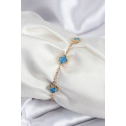 Özel Çelik Gold Renk Buz Mavisi Boy Yonca Kadın Bileklik Fırsat!!!