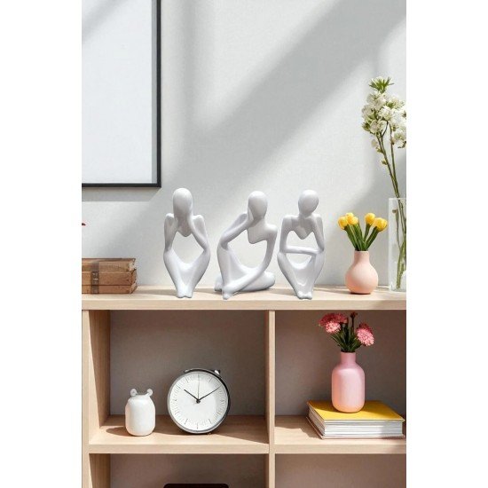 Üçlü Beton Düşünen İnsanlar Seti - Dekoratif Soyut Biblo, Heykel, Obje