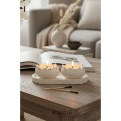 İkili Lotus Dekoratif Mum Seti | Vanilya Kokulu | Dresuar Set 3 'lü Şamdanlık