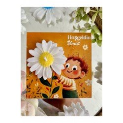 10 Adet Özel Tasarlanmış Kart Ve Papatya Mum. Bebek Doğum, Babyshower, Doğum Günü, Hediyelik