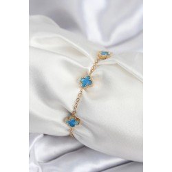 Özel Çelik Gold Renk Buz Mavisi Boy Yonca Kadın Bileklik Fırsat!!!