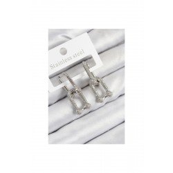 Pirinç Zirkon Taşlı Tifany Model Gümüş Renk Kadın Küpe