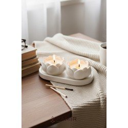 İkili Lotus Dekoratif Mum Seti | Vanilya Kokulu | Dresuar Set 3 'lü Şamdanlık