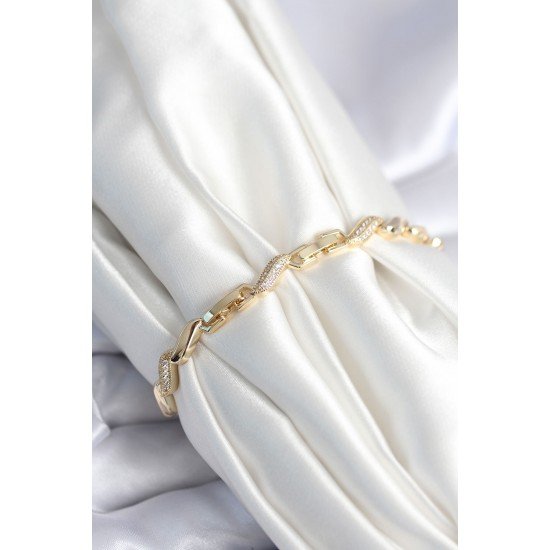 Özel Pirinç Gold Renk Zirkon Taşlı Sarmal Model Kadın Bileklik Fırsat!!!