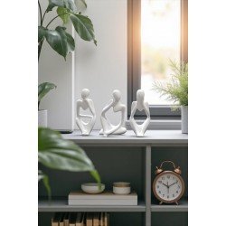 Üçlü Beton Düşünen İnsanlar Seti - Dekoratif Soyut Biblo, Heykel, Obje