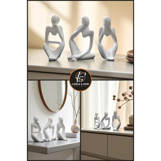 Üçlü Beton Düşünen İnsanlar Seti - Dekoratif Soyut Biblo, Heykel, Obje