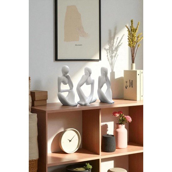 Üçlü Beton Düşünen İnsanlar Seti - Dekoratif Soyut Biblo, Heykel, Obje