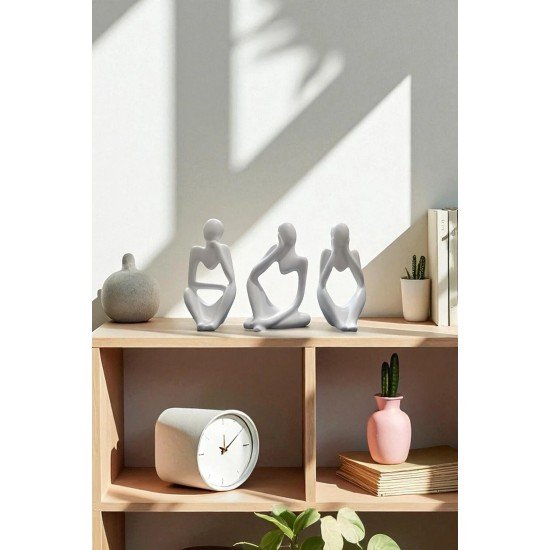 Üçlü Beton Düşünen İnsanlar Seti - Dekoratif Soyut Biblo, Heykel, Obje