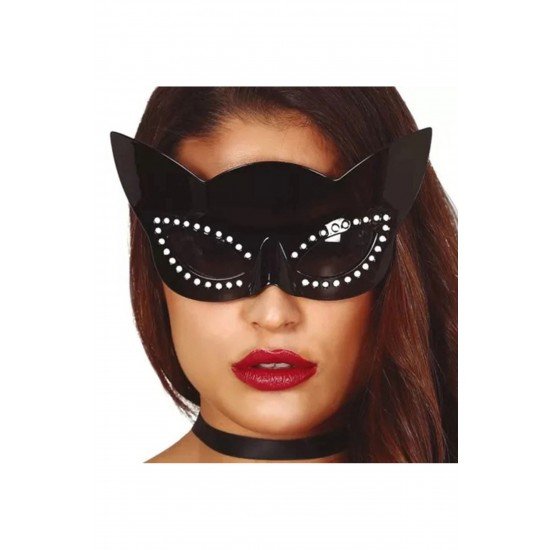 Özel Siyah Renk Siyah Camlı Kedi Şekilli Parti Gözlüğü 20X11 Cm Fırsat!!!