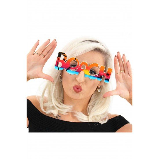 Özel Beach Yazılı Parti Gözlüğü Yaza Merhaba Hawaii Show Gözlüğü 19X6 Cm Fırsat!!!