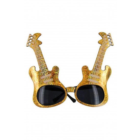 Özel Altın Renk Rockn Roll Gitar Şekilli Parti Gözlüğü 15X15 Cm Fırsat!!!
