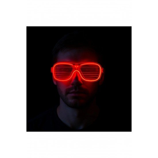 Özel Kırmızı Led Işıklı Parti Gözlüğü - Neon Glow Şerit Gözlük 3 Modlu Fırsat!!!