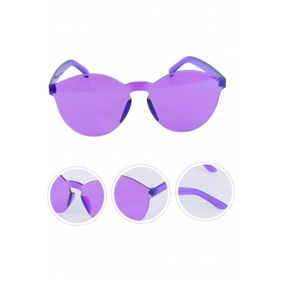 Özel Sert Mika Oval Şekilli Çerçevesiz Mor Gözlük Retro Parti 5X14 Cm Fırsat!!!