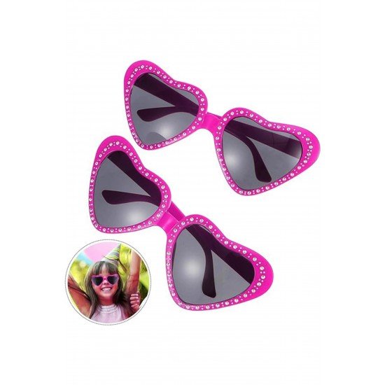 Özel Kalp Şekilli Taşlı Parti Gözlüğü Pembe Renk 6X16 Cm Fırsat!!!