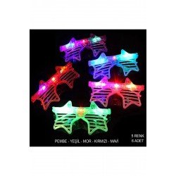 Özel Işıklı Yıldız Şekilli Led Parti Gözlüğü 5 Renk 6 Lı Set Fırsat!!!