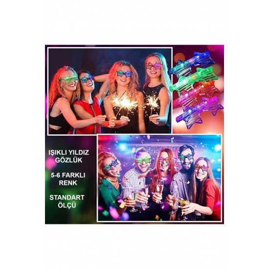 Özel Işıklı Yıldız Gözlük Ledli Parti Gözlüğü 6 Renk 12 Adet Fırsat!!!