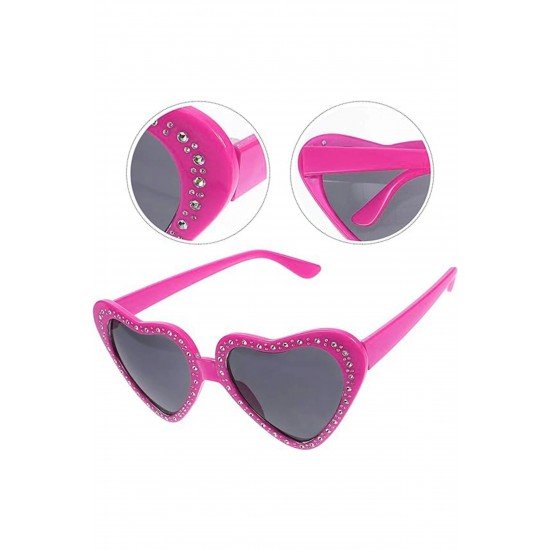 Özel Kalp Şekilli Taşlı Parti Gözlüğü Pembe Renk 6X16 Cm Fırsat!!!